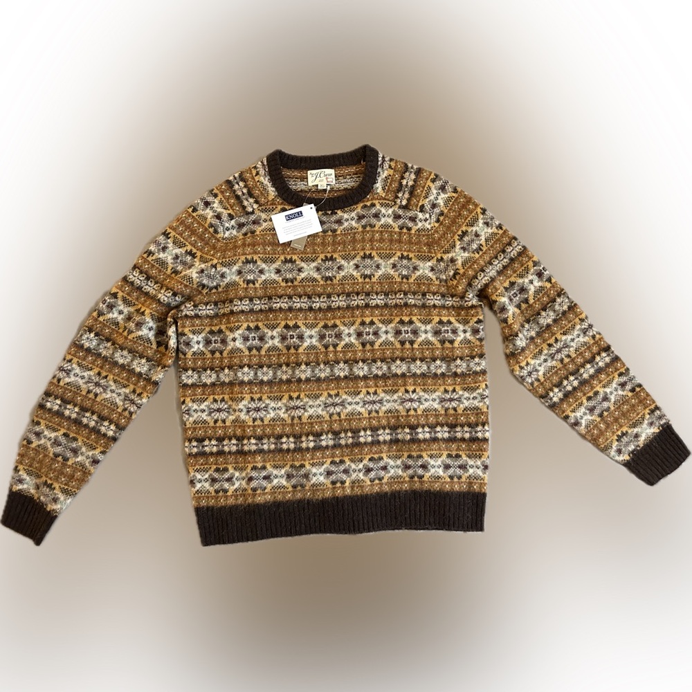 J. Crew Men's Wool Sweater - Brown and Cream